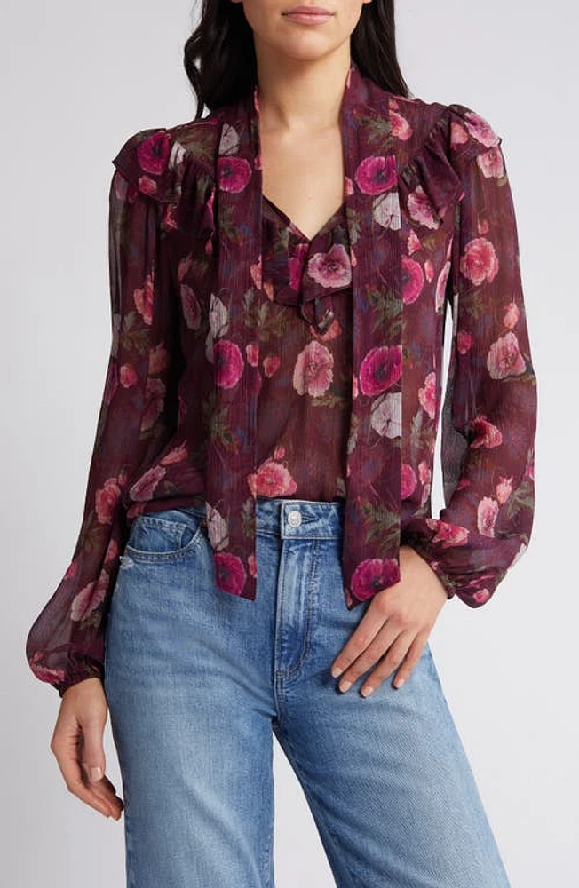 PAIGE Katya Floral Silk Top Black Cherry Multi at Nordstrom,