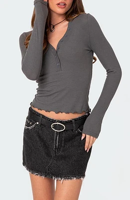 EDIKTED Emerson V-Neck Long Sleeve Henley Dark-Gray at Nordstrom,