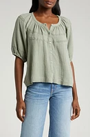 Marine Layer Wren Puff Sleeve Button-Up Top Shadow at Nordstrom,