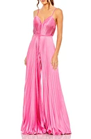 Ieena for Mac Duggal Pleated Satin Wide Leg Jumpsuit at Nordstrom,