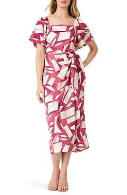 NIC+ZOE Shadow Blocks Wrap Skirt Midi Dress Red Multi at Nordstrom