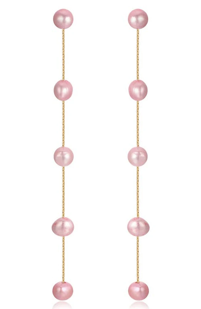 Ettika Dripping Freshwater Pearl Linear Drop Earrings in Pink at Nordstrom