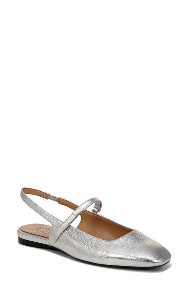 Naturalizer Connie Slingback Mary Jane Flat Silver Leather at Nordstrom,