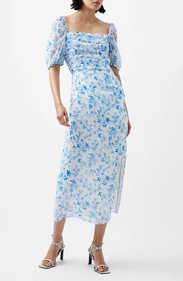 French Connection Catrina Floral Ruched Midi Dress Summer White at Nordstrom,