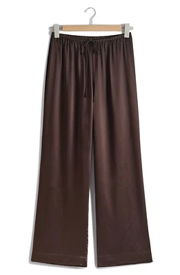 & Other Stories Satin Drawstring Wide Leg Pants in Dark Brown at Nordstrom, Size 10