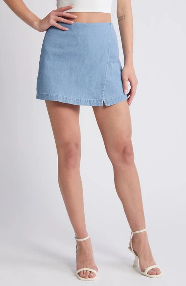 SOMETHING NEW Alex Denim Wrap Miniskort Light Blue at Nordstrom,