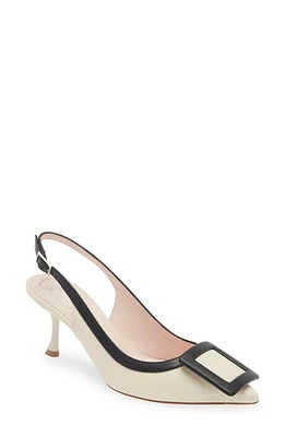 Roger Vivier Viv the City Pointed Toe Slingback Pump Ivory/Black at Nordstrom,