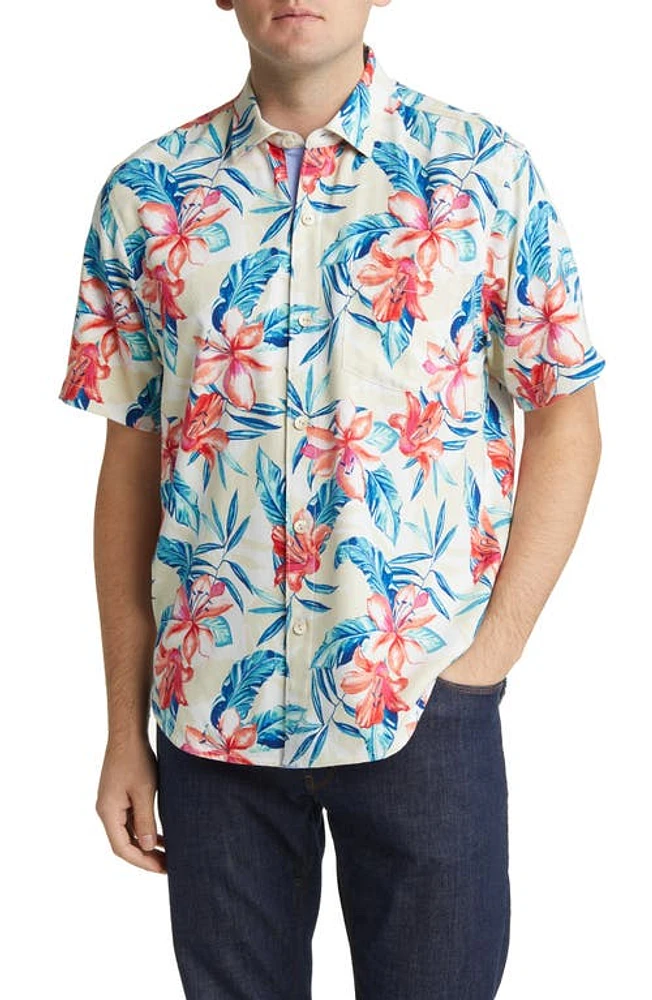 Tommy Bahama Breeze Beach Blooms Short Sleeve Silk Button-Up Shirt Continental at Nordstrom,