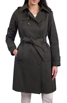 London Fog Belted Water Repellent Trench Coat with Removable Hood Olive at Nordstrom,