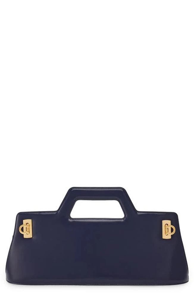 FERRAGAMO Wanda East/West Leather Top-Handle Bag in Midnight at Nordstrom