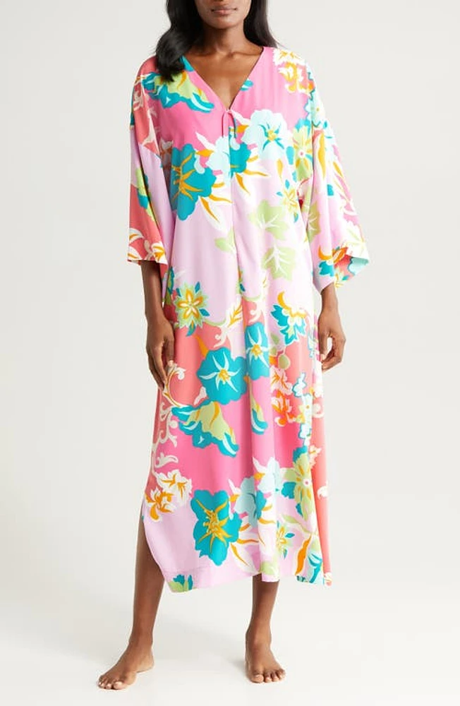 Natori Marabella Floral Caftan in Pink/Green at Nordstrom, Size X-Large