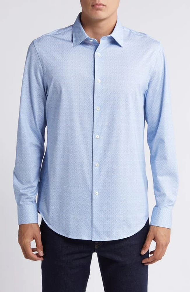 Bugatchi James OoohCotton Geo Print Button-Up Shirt Sky at Nordstrom,