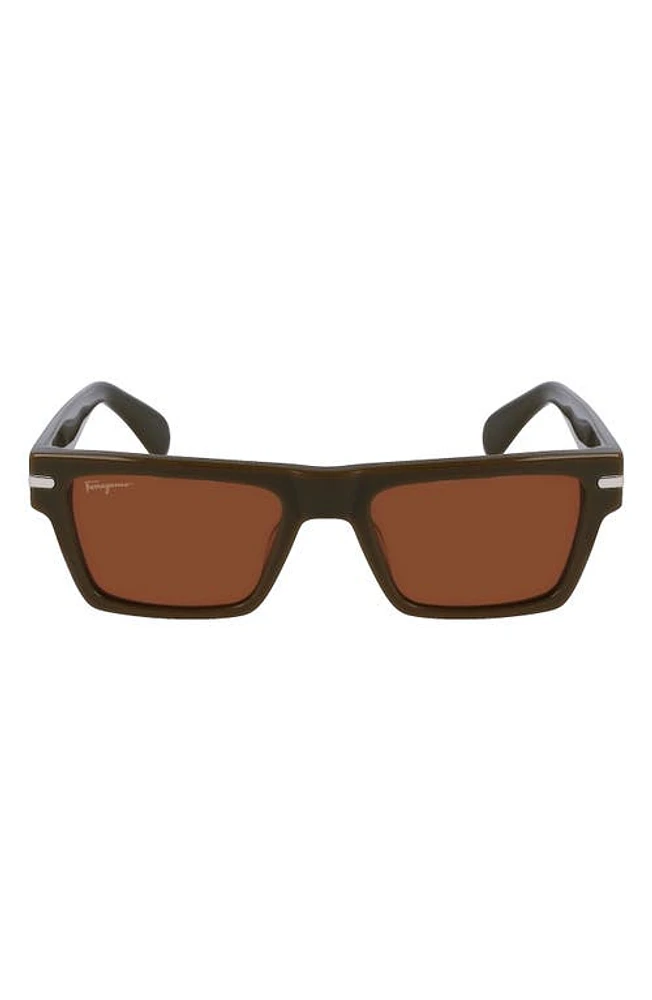 FERRAGAMO 54mm Polarized Rectangular Sunglasses in Dark Khaki at Nordstrom