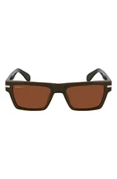 FERRAGAMO 54mm Polarized Rectangular Sunglasses in Dark Khaki at Nordstrom