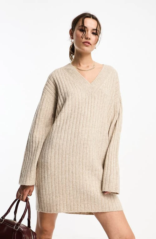 ASOS DESIGN Rib Sweater Dress in Beige at Nordstrom, Size Medium