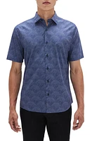 Robert Barakett Finch Floral Medallion Short Sleeve Button-Up Shirt Navy at Nordstrom,