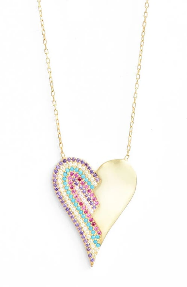 SHYMI Half Pavé Heart Pendant Necklace in Multi at Nordstrom