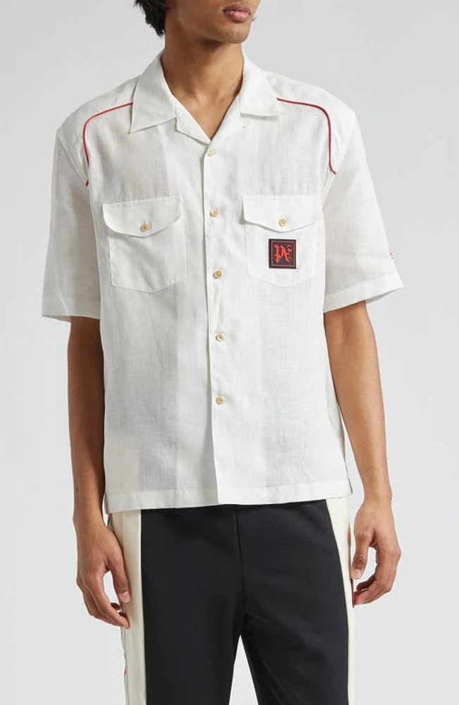 Palm Angels x Haas Moneygram Short Sleeve Linen Button-Up Camp Shirt Offwhite Red at Nordstrom, Us