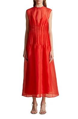 Khaite Wes Pintuck Sleeveless Shantung Organza Dress Fire Red at Nordstrom,