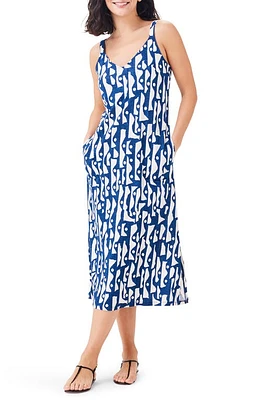 NZT by NIC+ZOE High Seas Linen Blend Midi Tank Dress Blue Multi at Nordstrom,