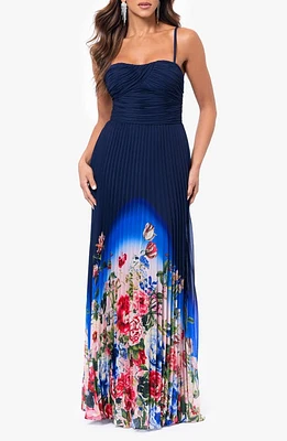 Xscape Evenings Sunburst Floral Ombré Gown Navy/Blush at Nordstrom,