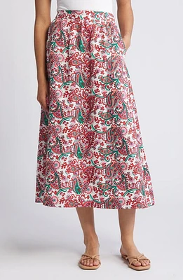 Boden Florence Linen Midi Skirt Ivory Fantastical at Nordstrom,