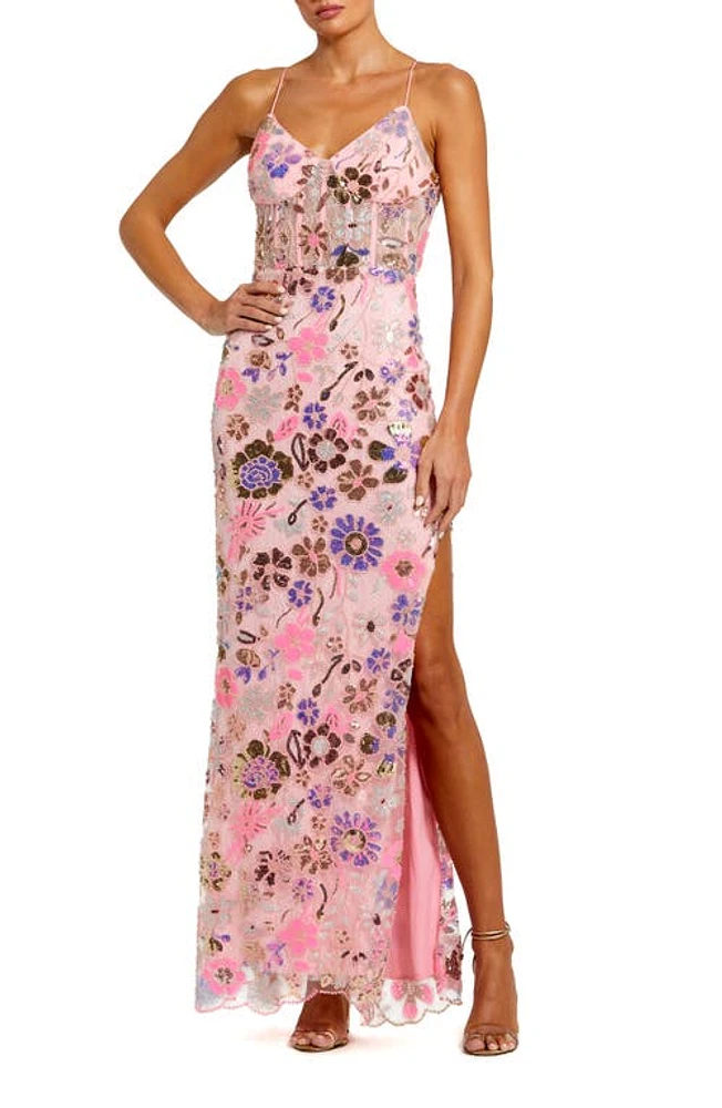 Mac Duggal Floral Sequin Gown Pink Multi at Nordstrom,