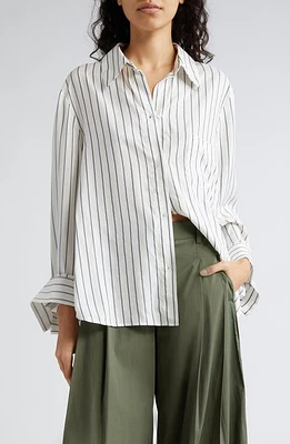 TWP New Morning After Stripe Silk Button-Up Shirt in White /Grey /Black at Nordstrom, Size X-Small