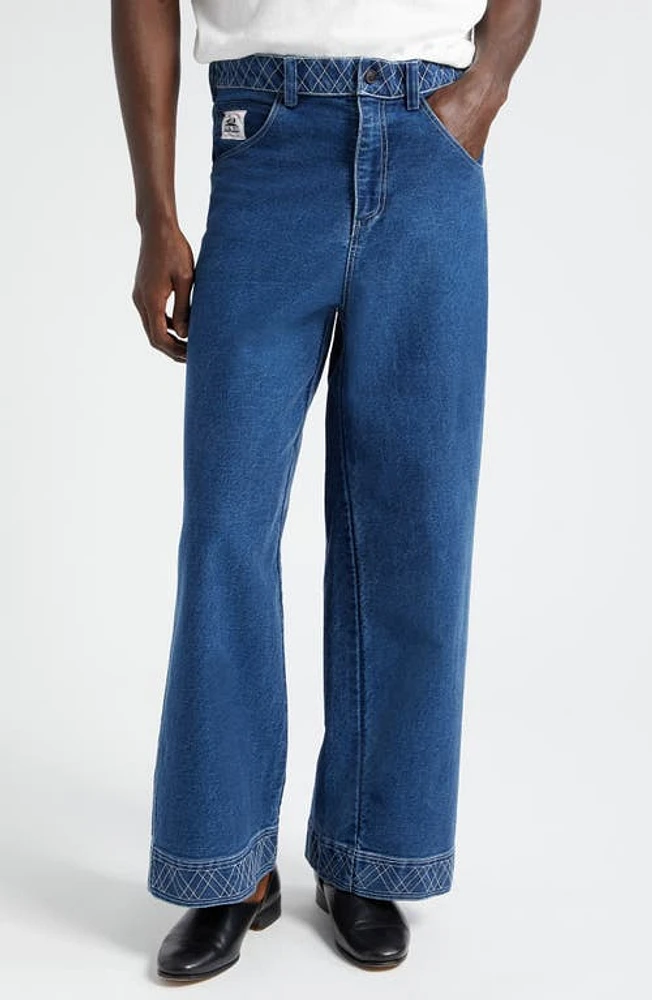 Bode Knolly Brook Nonstretch Denim Wide Leg Jeans Indigo at Nordstrom,