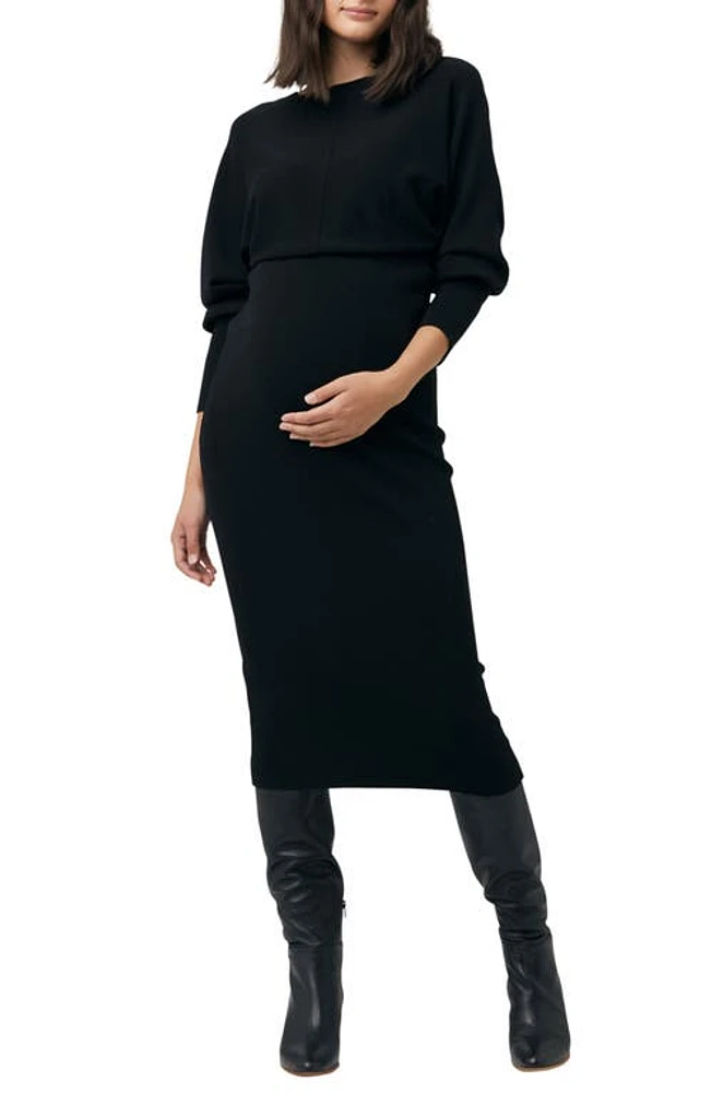 Ripe Maternity Sloan Long Sleeve Rib Stitch Dress Black at Nordstrom,