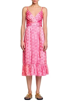 sandro Taje Wrap Midi Dress Pink /Red at Nordstrom,