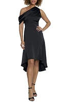 Maggy London Asymmetric High-Low Satin Midi Dress Black at Nordstrom,