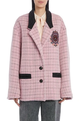 Etro Windowpane Check Wool Blend Jacket in Pink at Nordstrom, Size 10 Us