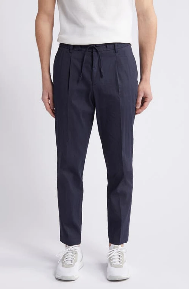 BOSS Perin Linen Blend Drawstring Pants Dark Blue at Nordstrom,