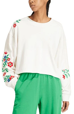 adidas Floral Embroidered Sweatshirt Cloud White at Nordstrom,