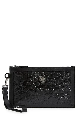 Versace Barocco Embossed Calfskin Leather Zip Pouch in Black-Ruthenium at Nordstrom