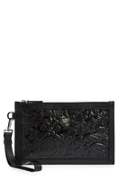 Versace Barocco Embossed Calfskin Leather Zip Pouch in Black-Ruthenium at Nordstrom