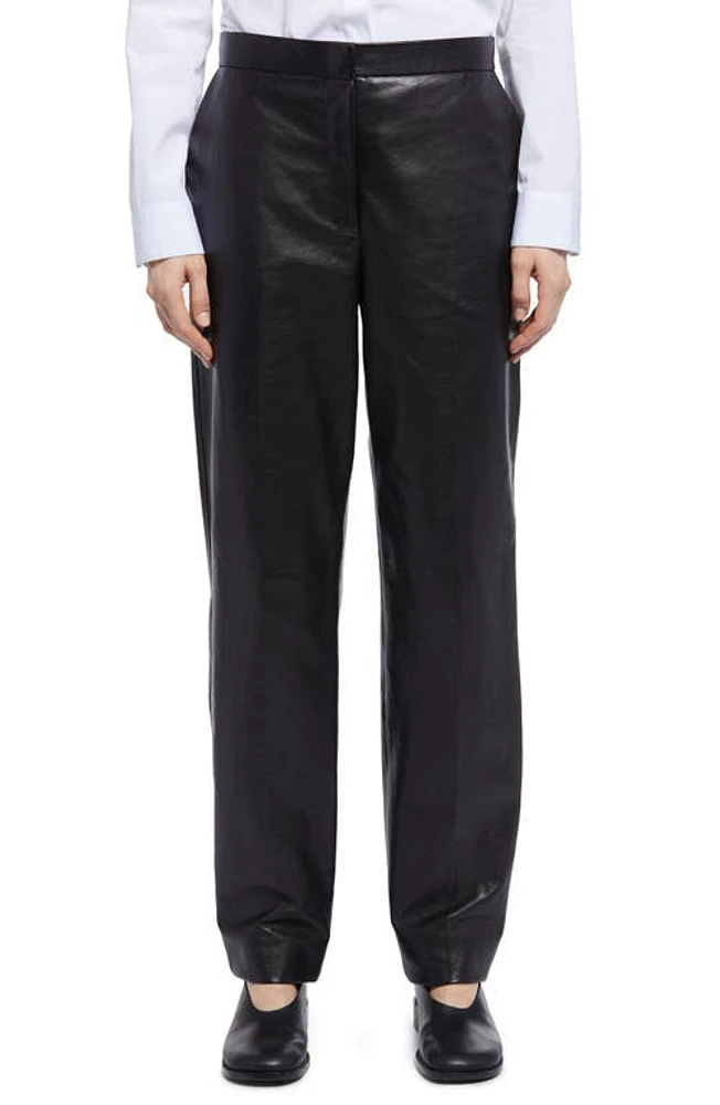 The Row Becker Straight Leg Calfskin Leather Pants Black at Nordstrom,