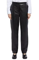 The Row Becker Straight Leg Calfskin Leather Pants Black at Nordstrom,