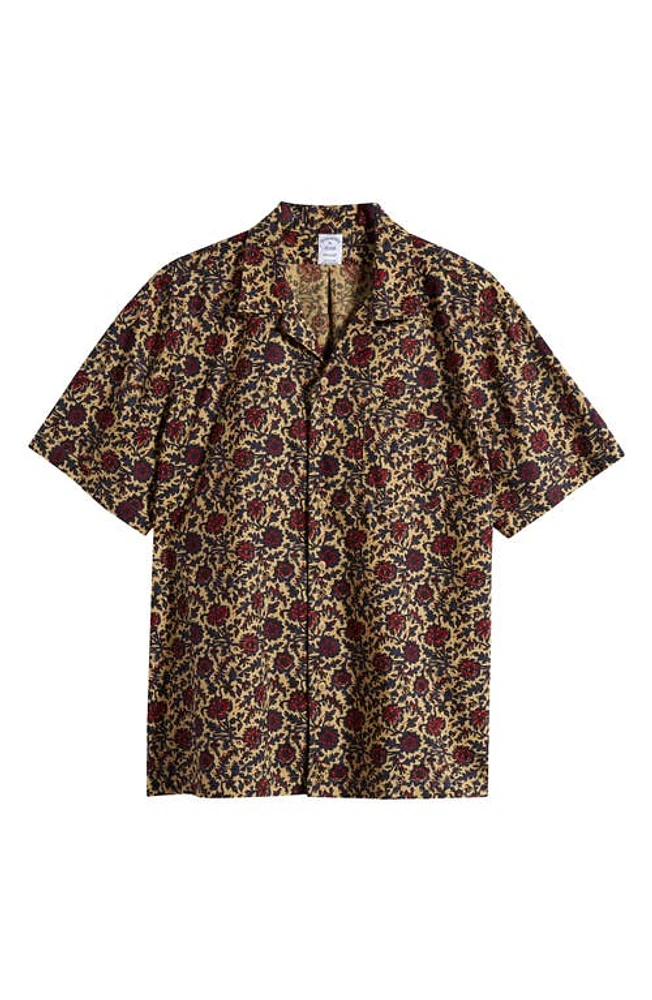 Brooks Brothers Floral Batik Print Camp Shirt Khaki Multi at Nordstrom,