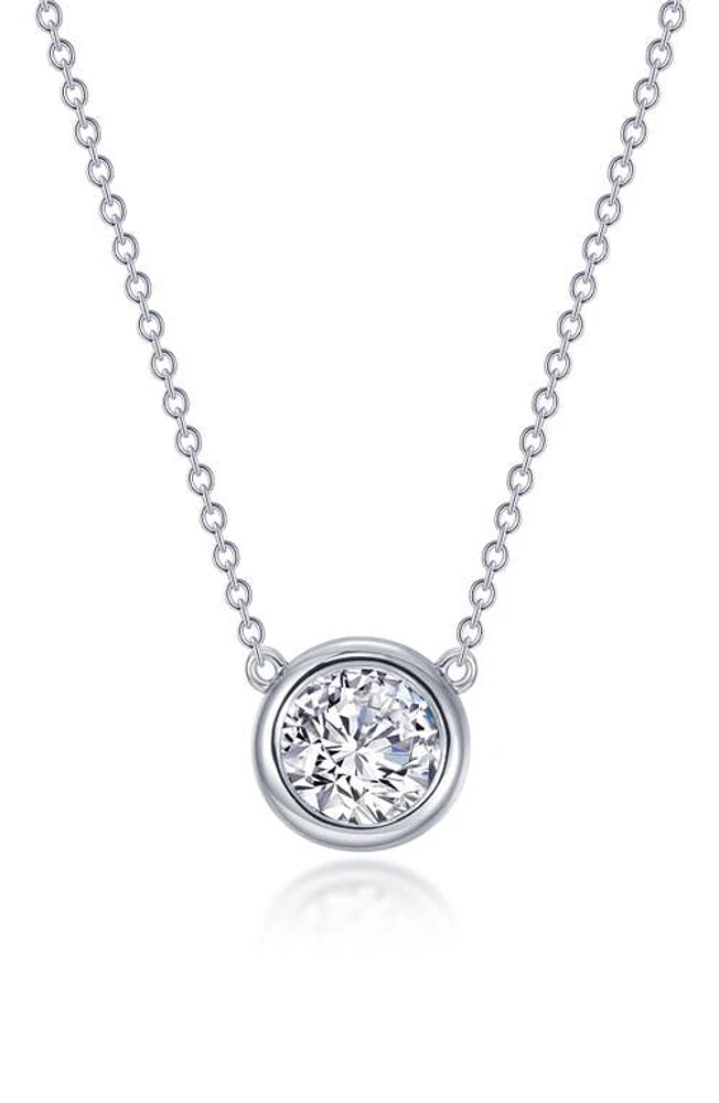 Lafonn Simulated Diamond Bezel Set Pendant Necklace in White at Nordstrom, Size 16