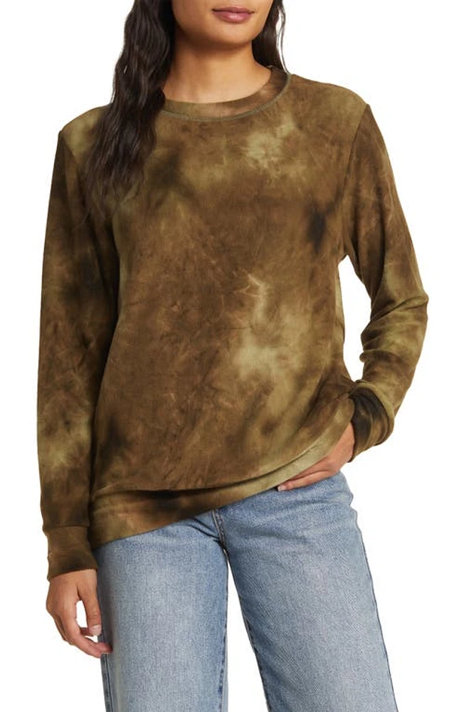 Loveappella Tie Dye Long Sleeve Hacci Knit Top Olive at Nordstrom,