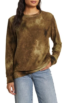 Loveappella Tie Dye Long Sleeve Hacci Knit Top Olive at Nordstrom,