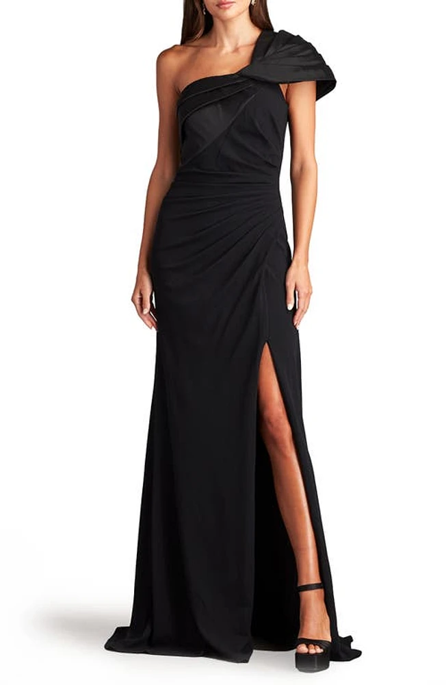 Tadashi Shoji One-Shoulder Side Slit Gown in Black at Nordstrom, Size X-Small