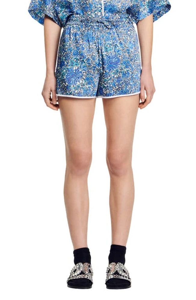 sandro Anjo Floral Shorts Blu /White at Nordstrom,