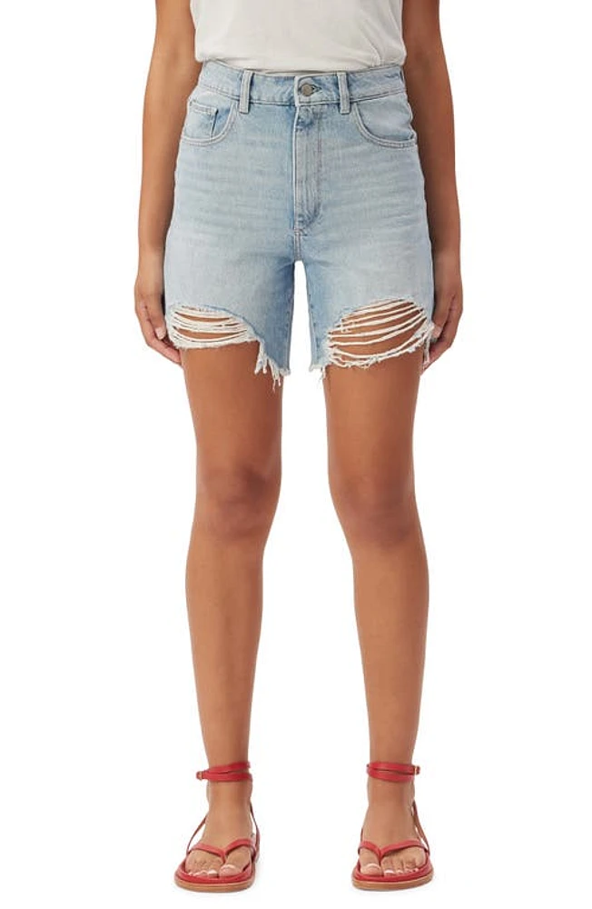 DL1961 Emilie Ripped High Waist Fray Hem Denim Shorts Fountain at Nordstrom,