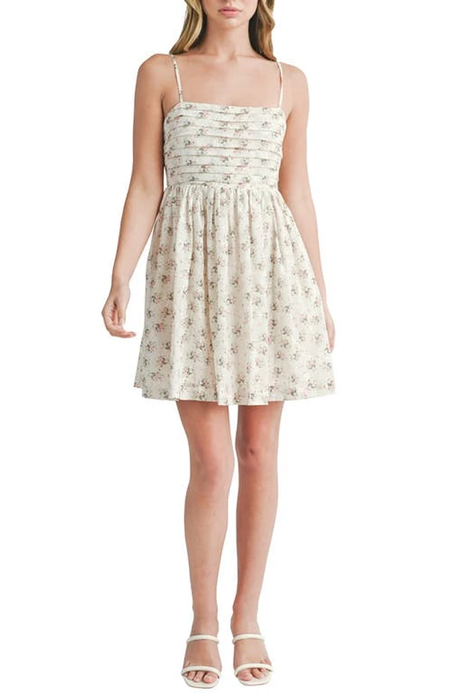 All Favor Floral Pleated Minidress Cream Pink at Nordstrom,