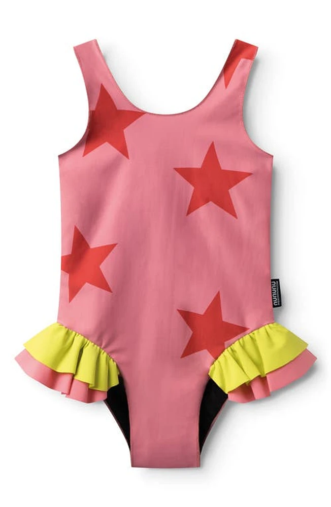 Nununu Kids' All Star Ruffle One-Piece Swimsuit in Strawberry Pink at Nordstrom, Size 2-3 Y