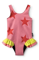 Nununu Kids' All Star Ruffle One-Piece Swimsuit in Strawberry Pink at Nordstrom, Size 2-3 Y