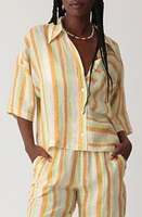 Electric & Rose Kyle Stripe Linen Button-Up Shirt Tangerine/Lime at Nordstrom,